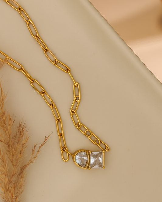 Crystal Duo Necklace – 18K Gold Plated