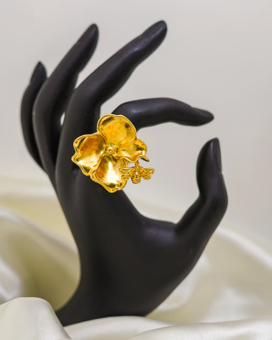 Golden Bloom Adjustable Ring – 18K Gold Plated
