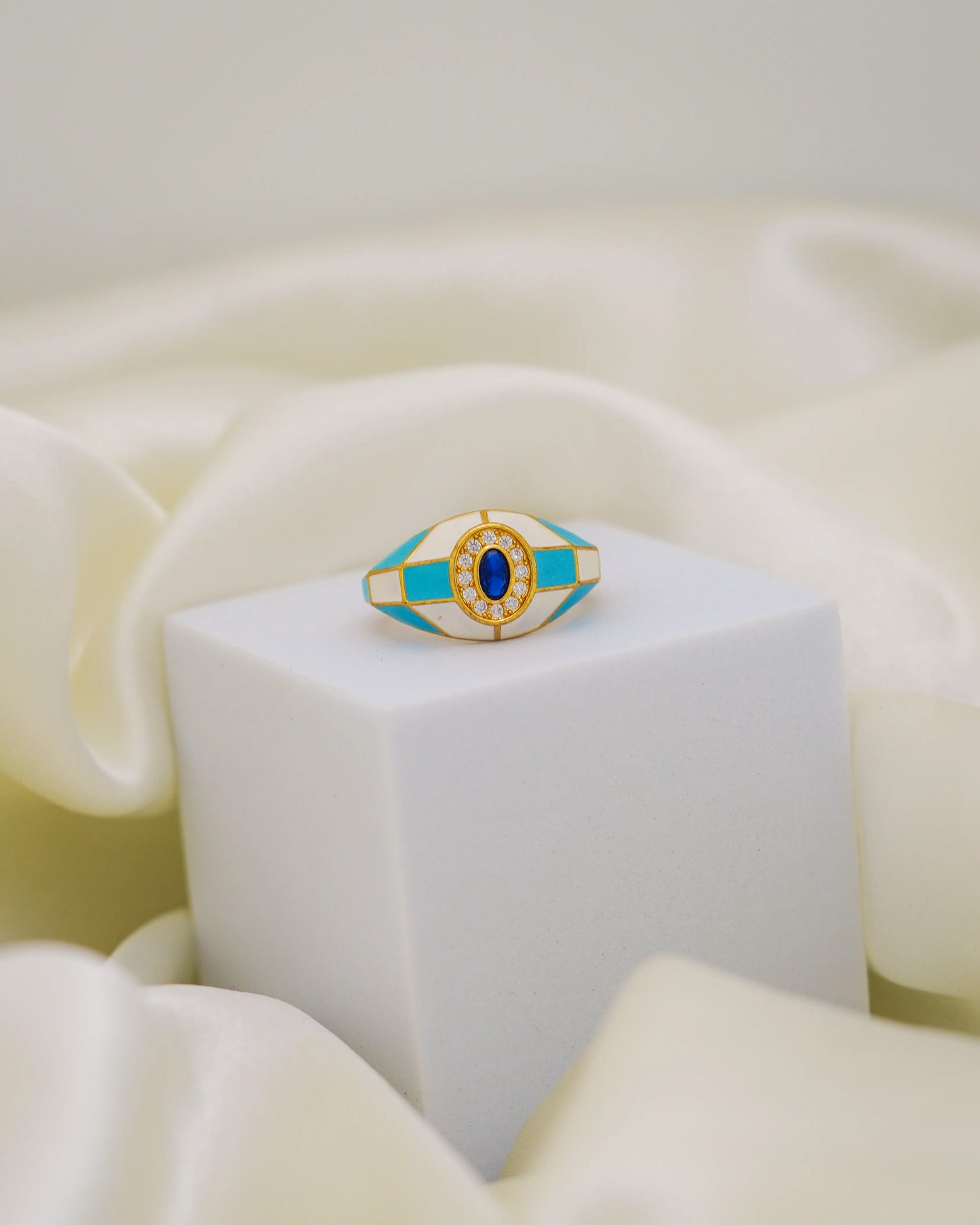 Aqua Eye Adjustable Ring – 18K Gold Plated