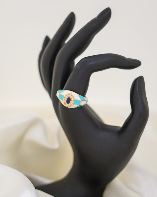 Aqua Eye Adjustable Ring – 18K Gold Plated