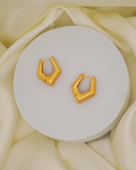 Ridge Hex Hoops – 18K Gold Plated