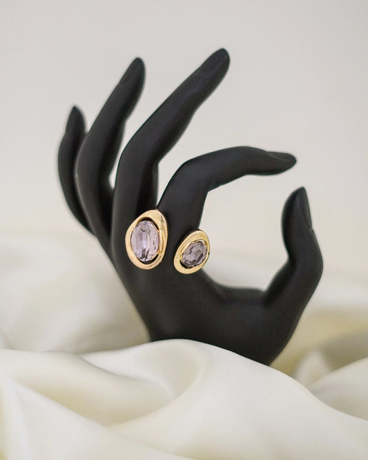 Lilac Teardrop Duo Adjustable Ring – 18K Gold Plated