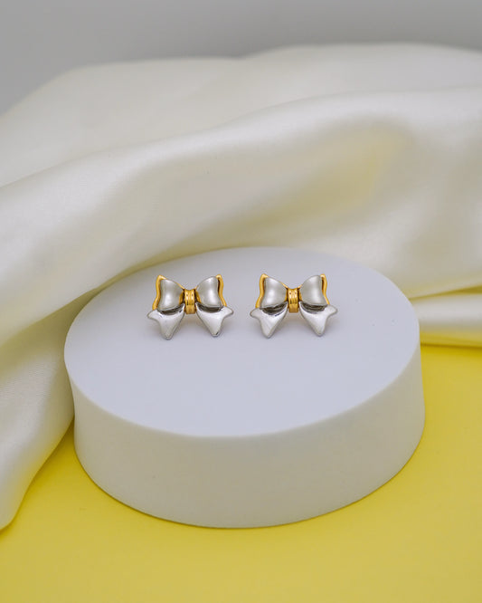 Silver Lush Bow Studs – Dual Tone Finish
