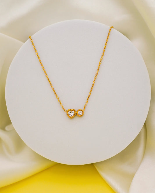 Twin Sparkle Pendant Necklace – 18K Gold Plated