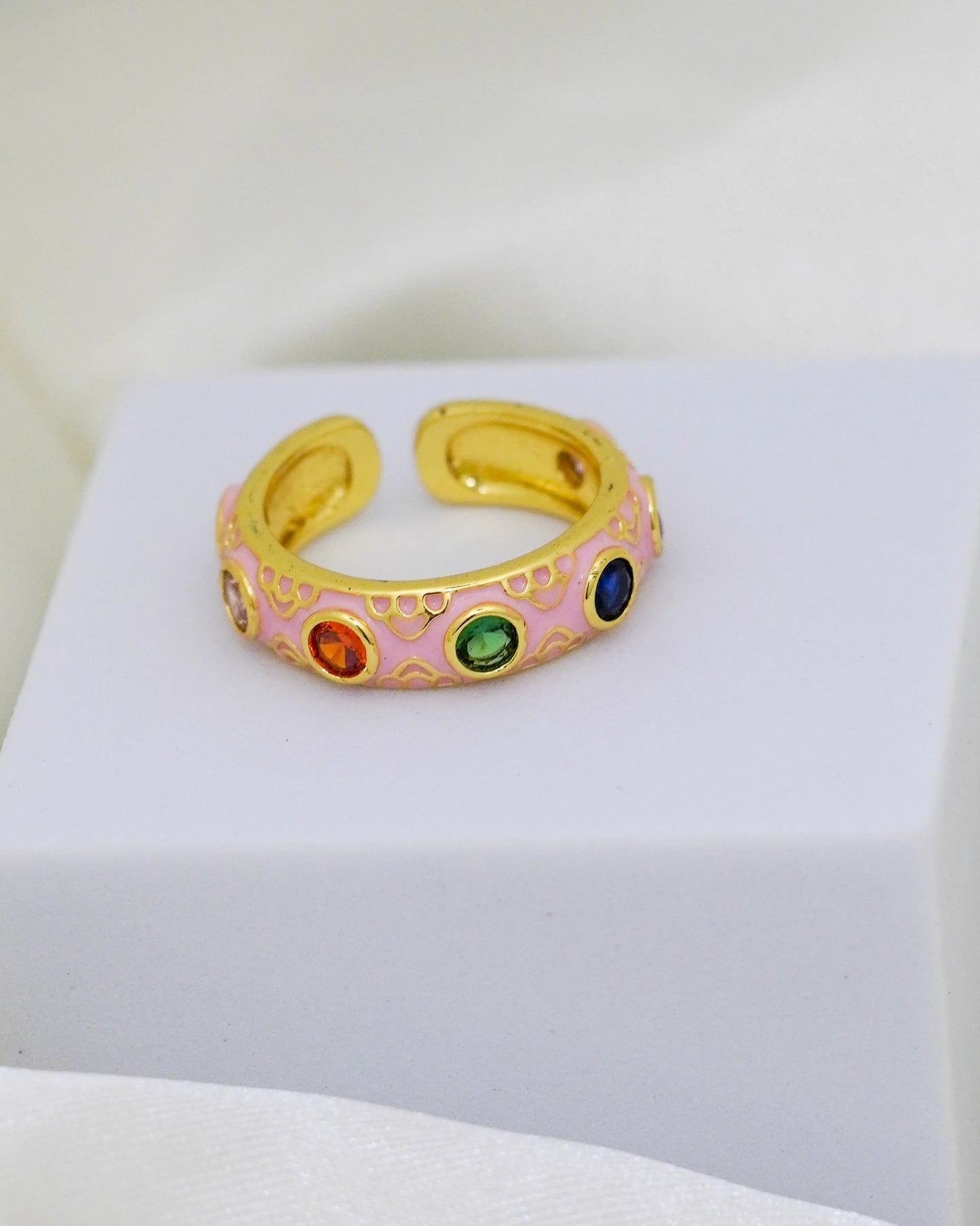Celeste Gem Enamel Adjustable Ring – 18K Gold Plated