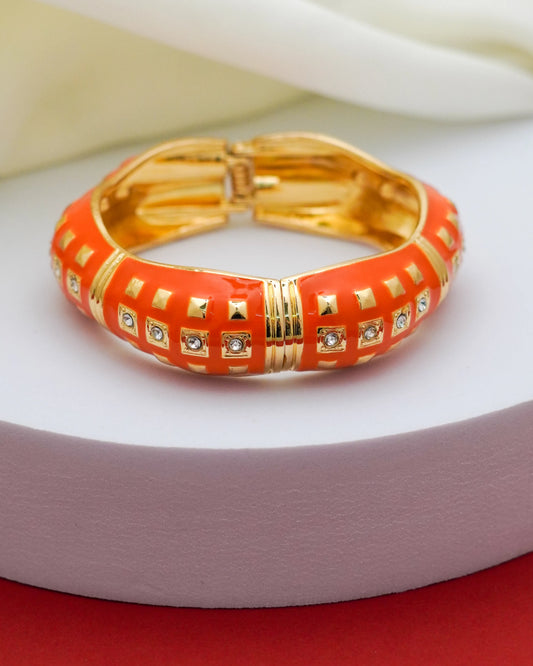Coral Enamel Bracelet – 18K Gold Plated