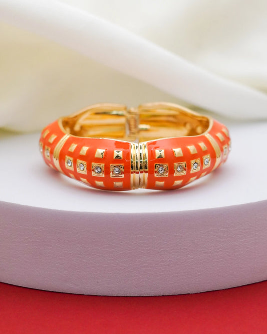 Coral Enamel Bracelet – 18K Gold Plated