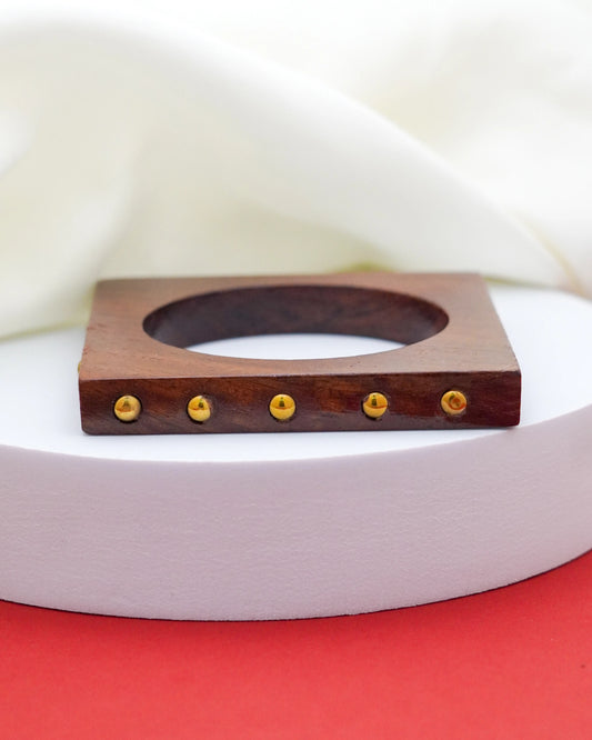 Zuri Studded Wood Bracelet – 18K Gold Accents