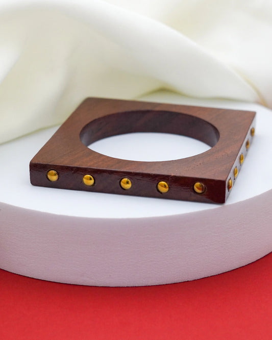 Zuri Studded Wood Bracelet – 18K Gold Accents
