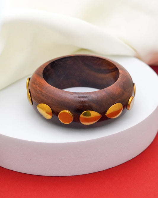 Kaia Studded Wood Bracelet – 18K Gold Accents