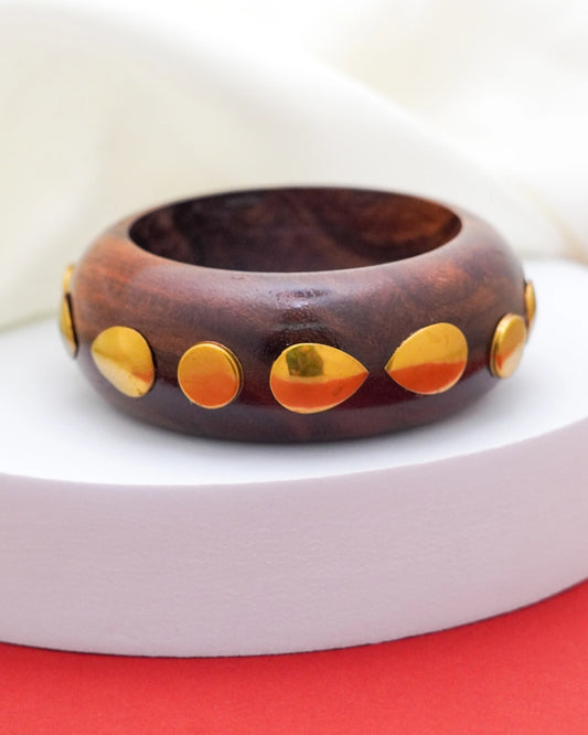 Kaia Studded Wood Bracelet – 18K Gold Accents