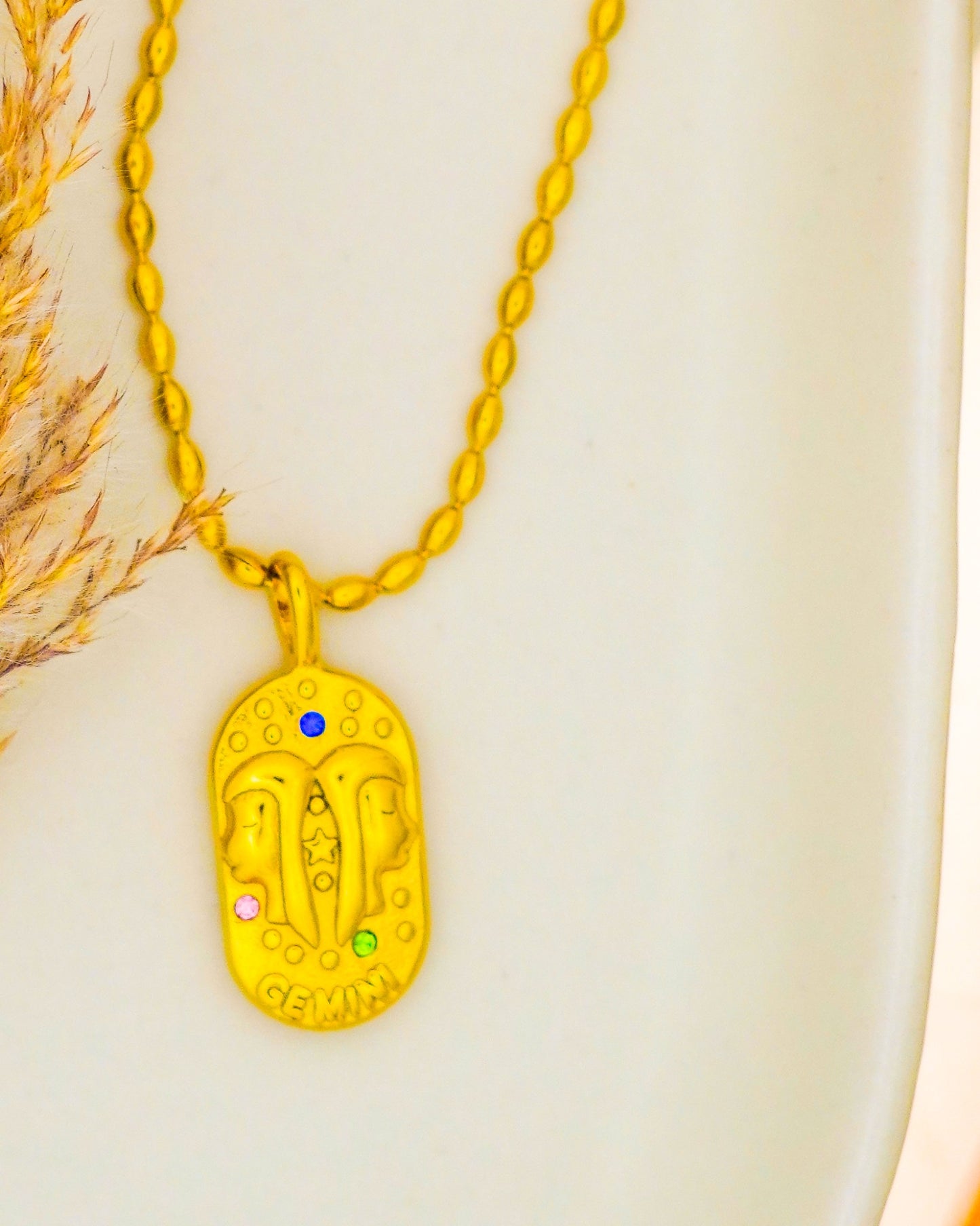 Gemini Zodiac Pendant Necklace - 18K Gold Plated