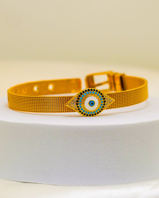 Crystal Evil Eye Belt Bracelet - 18K Gold Plated