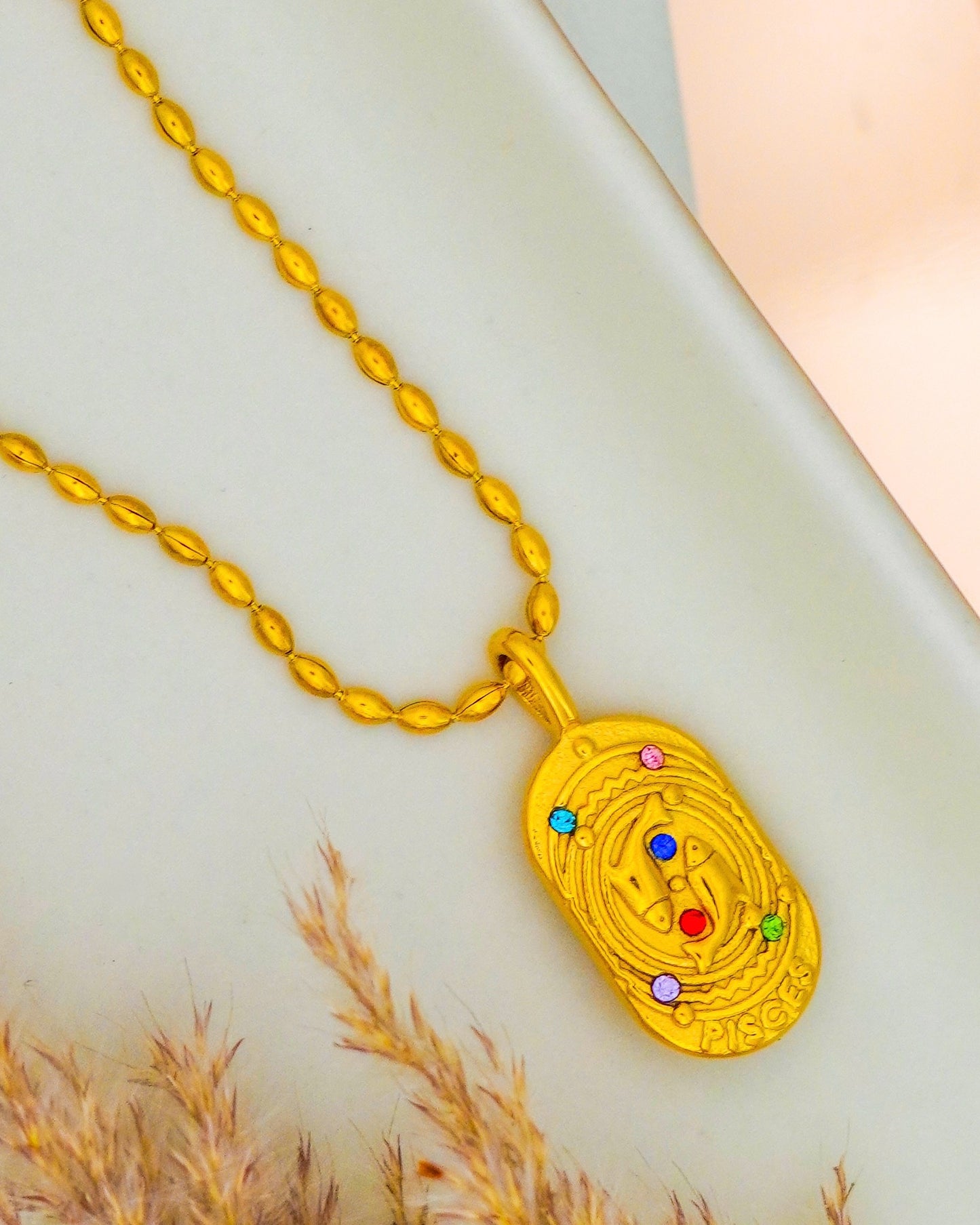 Pisces Zodiac Pendant Necklace - 18K Gold Plated