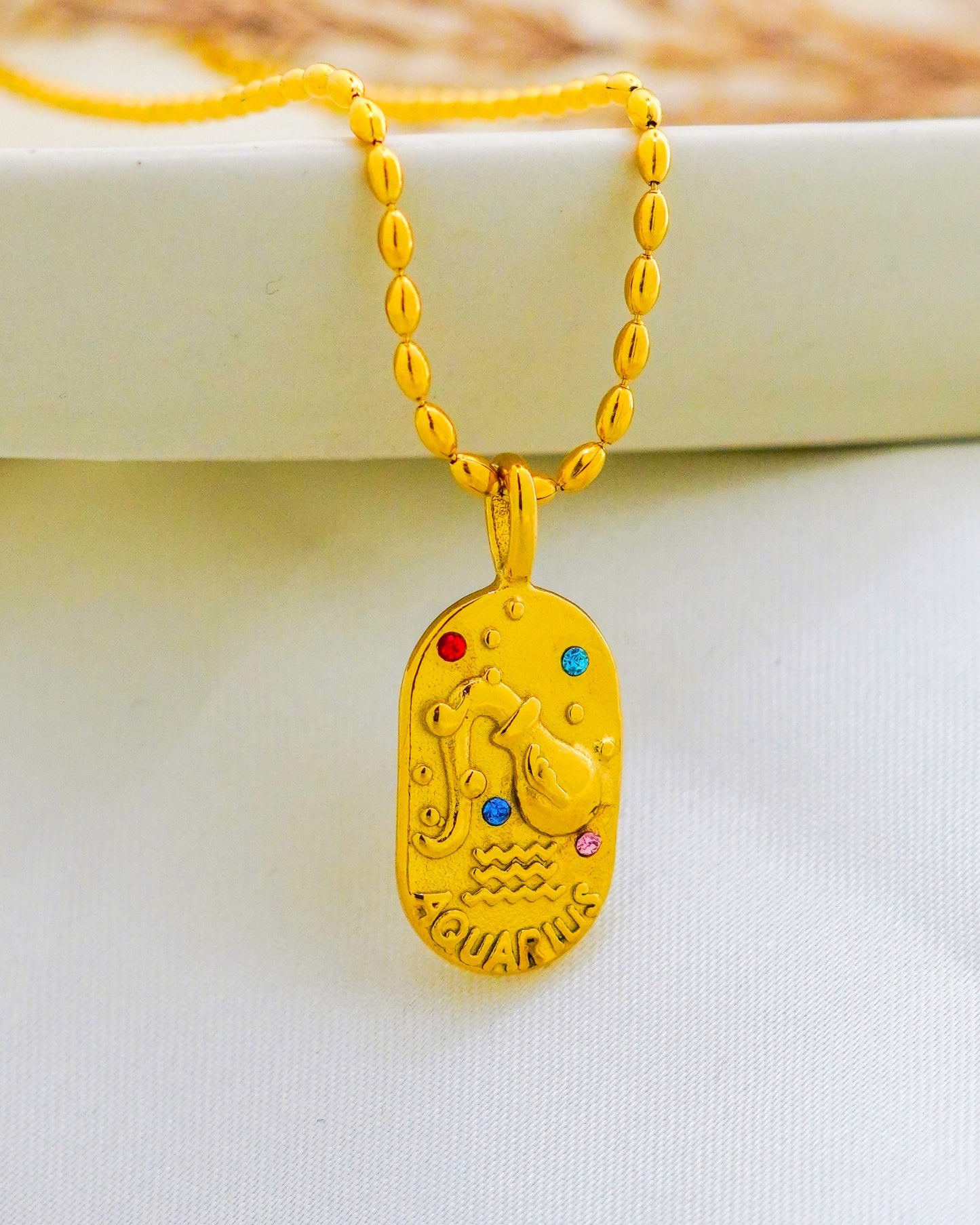 Aquarius Zodiac Pendant Necklace - 18K Gold Plated