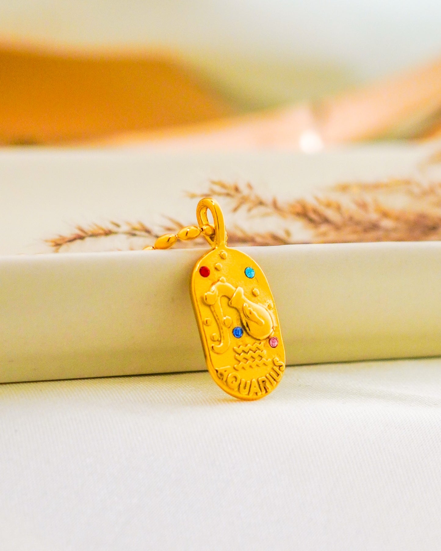 Aquarius Zodiac Pendant Necklace - 18K Gold Plated
