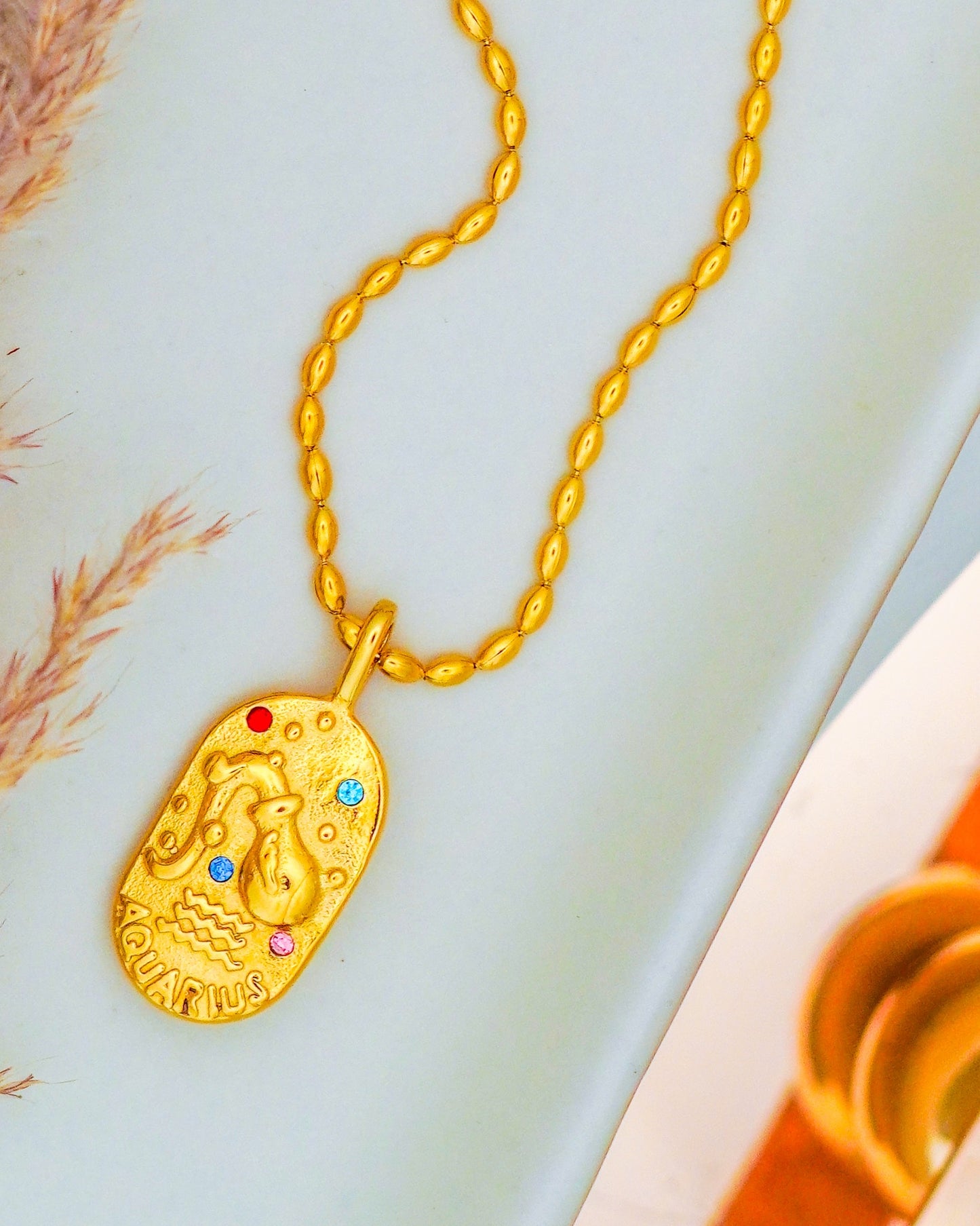 Aquarius Zodiac Pendant Necklace - 18K Gold Plated