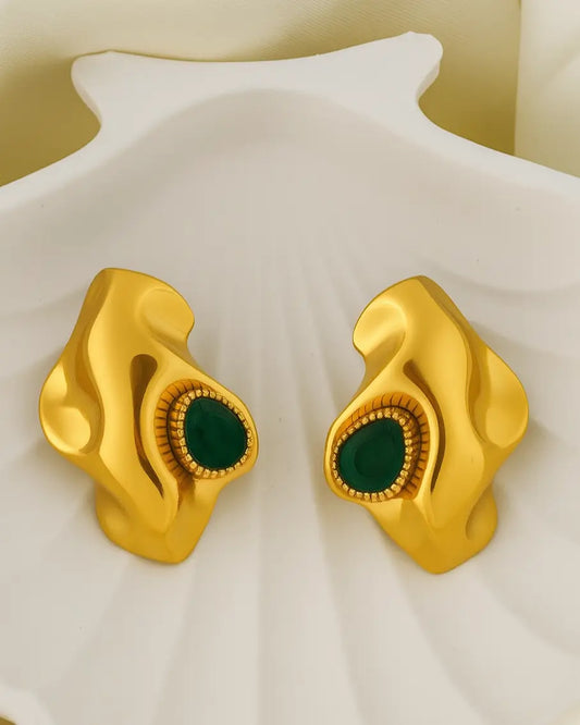 Emerald Swirl Earrings – 18K Gold Plated