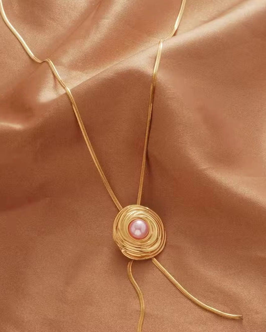 Golden Swirl Pearl Necklace – 18K Gold Plated
