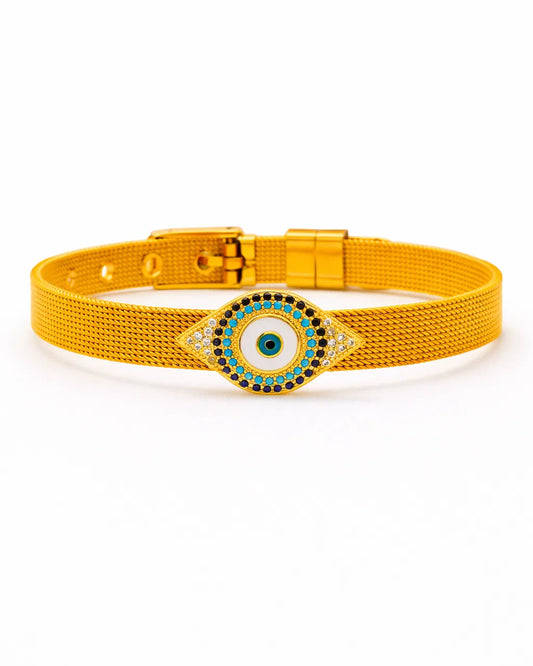 Crystal Evil Eye Belt Bracelet - 18K Gold Plated