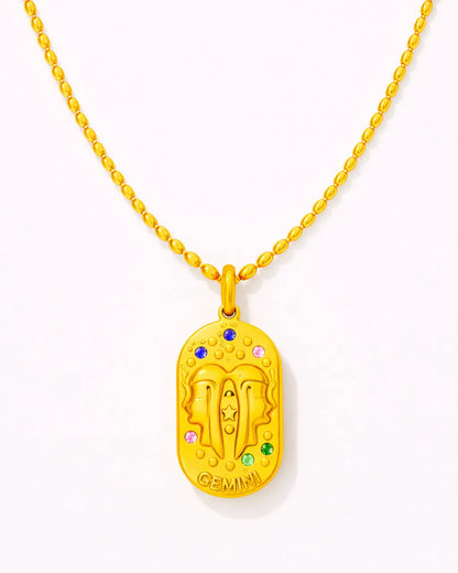 Gemini Zodiac Pendant Necklace - 18K Gold Plated