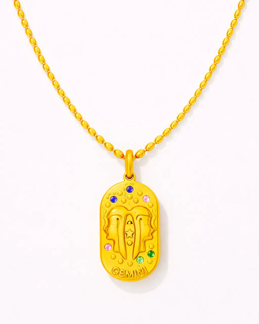 Gemini Zodiac Pendant Necklace - 18K Gold Plated