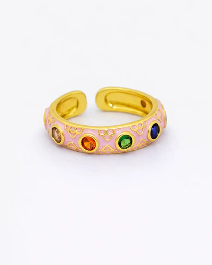 Celeste Gem Enamel Adjustable Ring – 18K Gold Plated