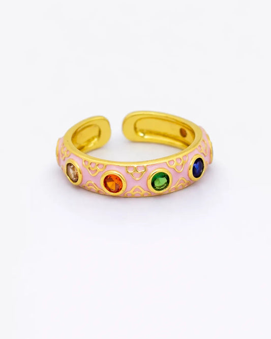 Celeste Gem Enamel Adjustable Ring – 18K Gold Plated