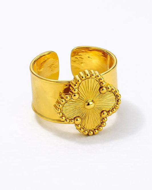 Golden Clover Adjustable Ring – 18K Gold Plated