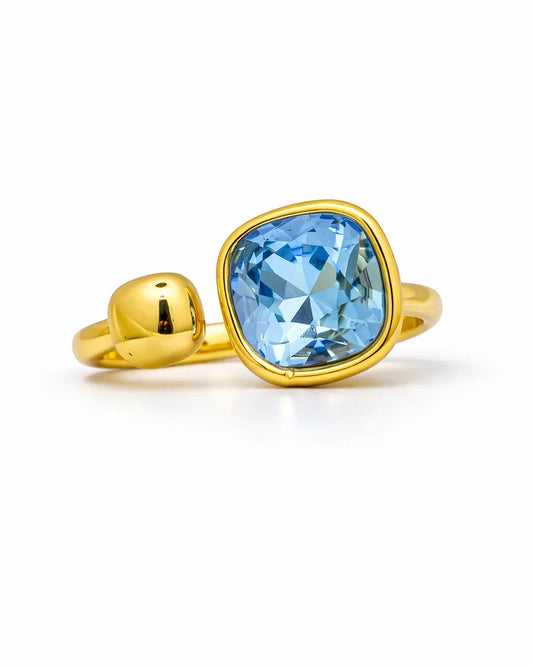 Azure Glow Adjustable Ring – 18K Gold Plated