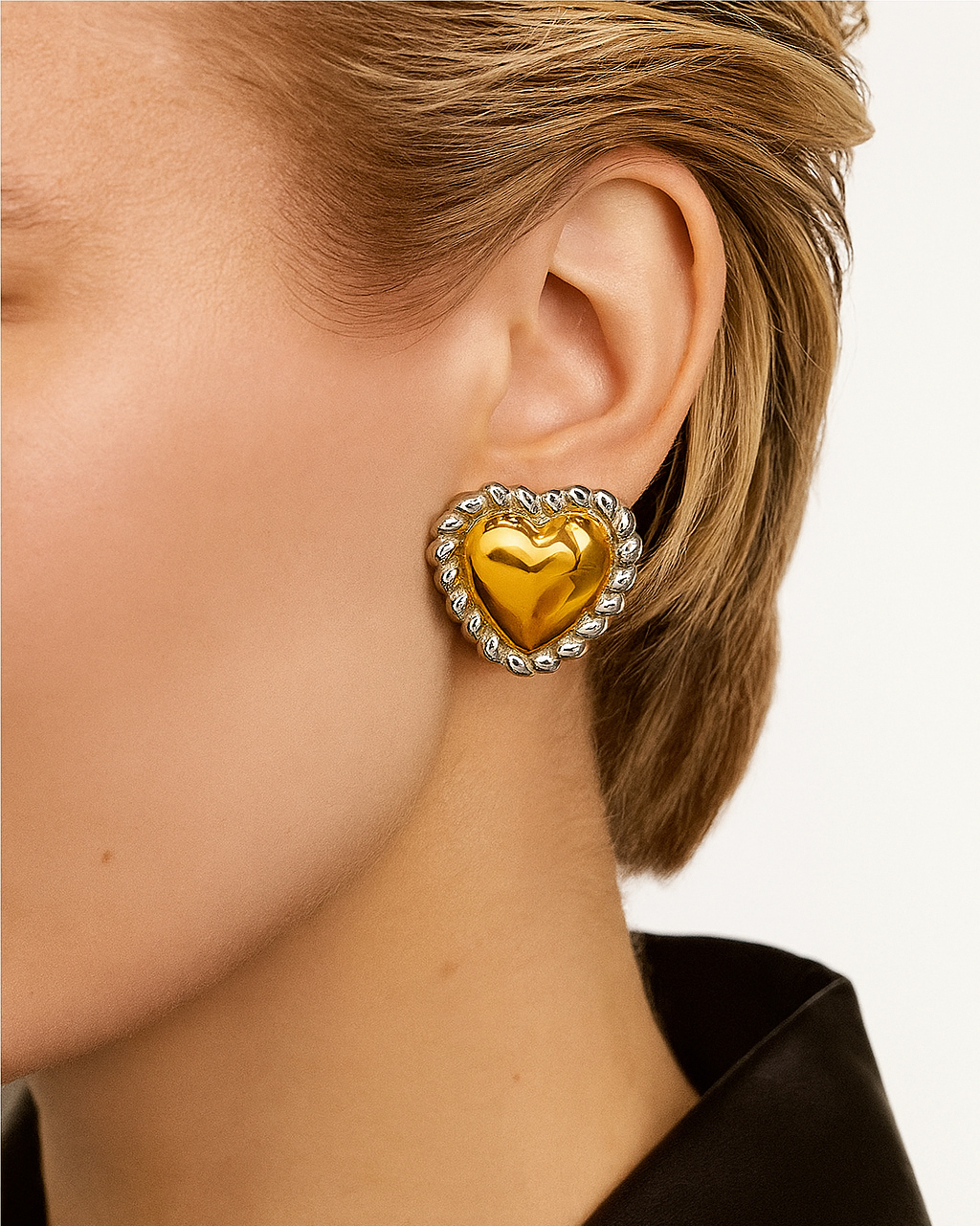 Dual Tone Heart Studs - 18K Gold Plated