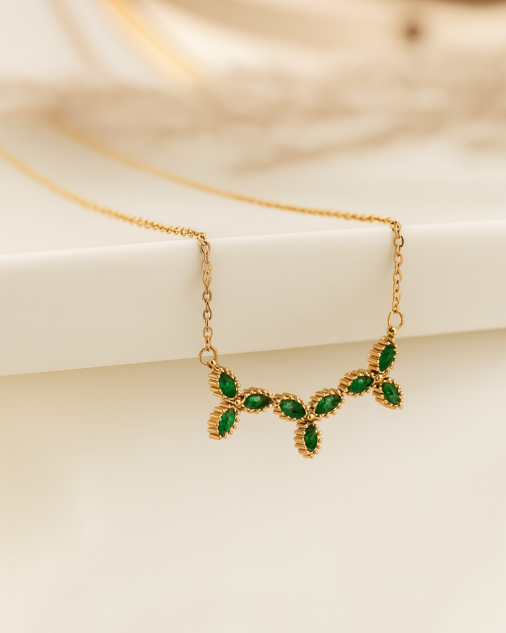 Emerald Bloom Necklace – 18K Gold Plated