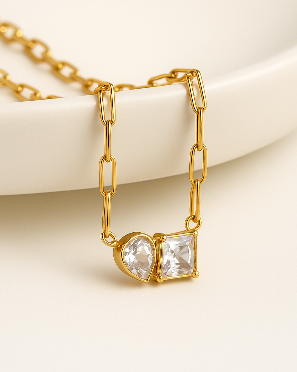 Crystal Duo Necklace – 18K Gold Plated