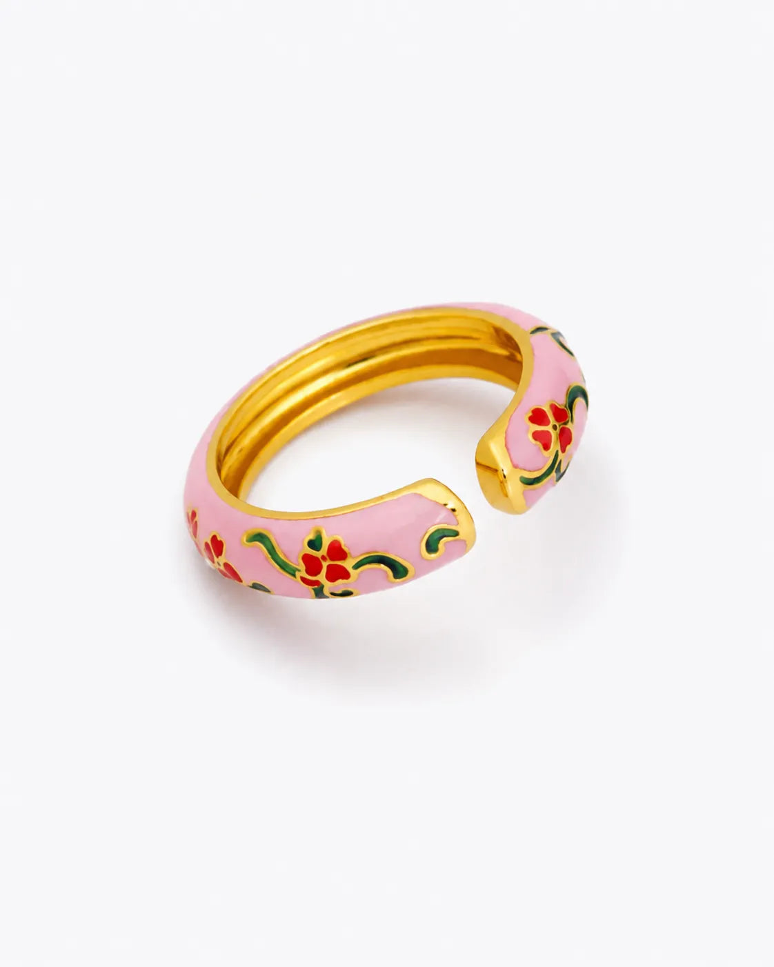 Flora Vine Enamel Adjustable Ring – 18K Gold Plated