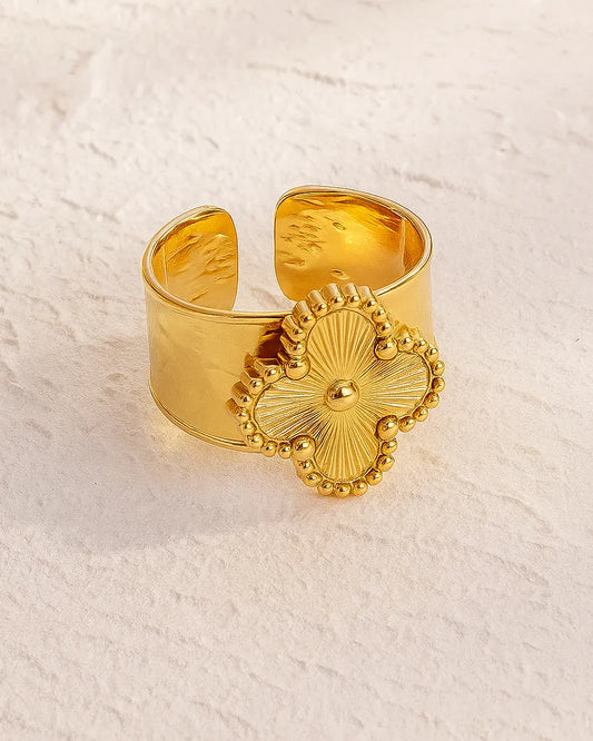 Golden Clover Adjustable Ring – 18K Gold Plated