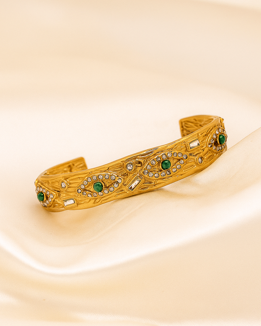 Ornate Evil Eye Cuff Bracelet - 18K Gold Plated