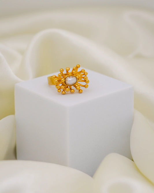 Solstice Pearl Adjustable Ring – 18K Gold Plated