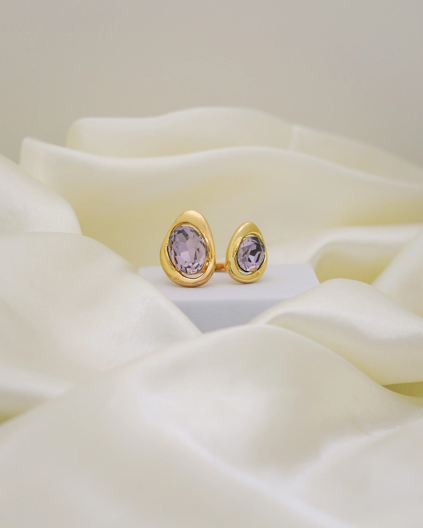 Lilac Teardrop Duo Adjustable Ring – 18K Gold Plated