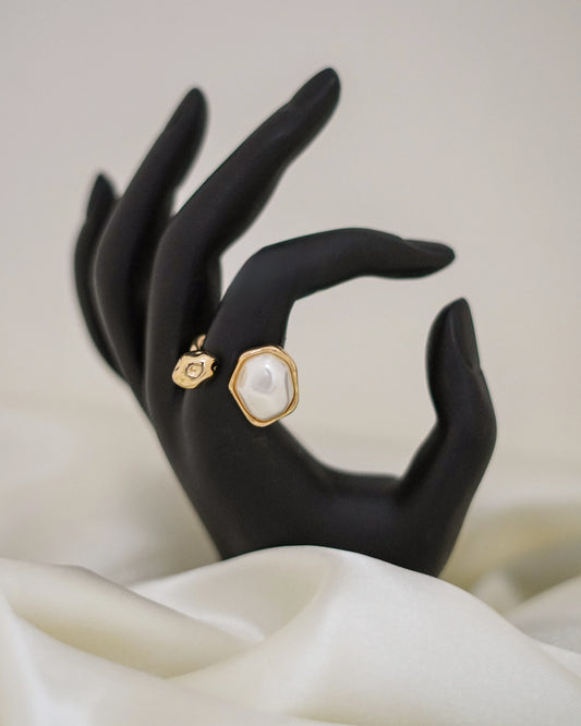 Hexa Pearl Adjustable Ring – 18K Gold Plated