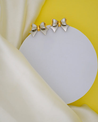 Silver Lush Bow Studs – Dual Tone Finish