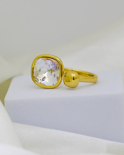 Crystal Glow Adjustable Ring – 18K Gold Plated