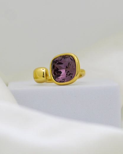 Amethyst Glow Adjustable Ring – 18K Gold Plated