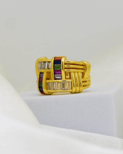 Prismatic Charm Adjustable Ring – 18K Gold Plated