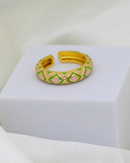 Aurora Enamel Adjustable Ring – 18K Gold Plated