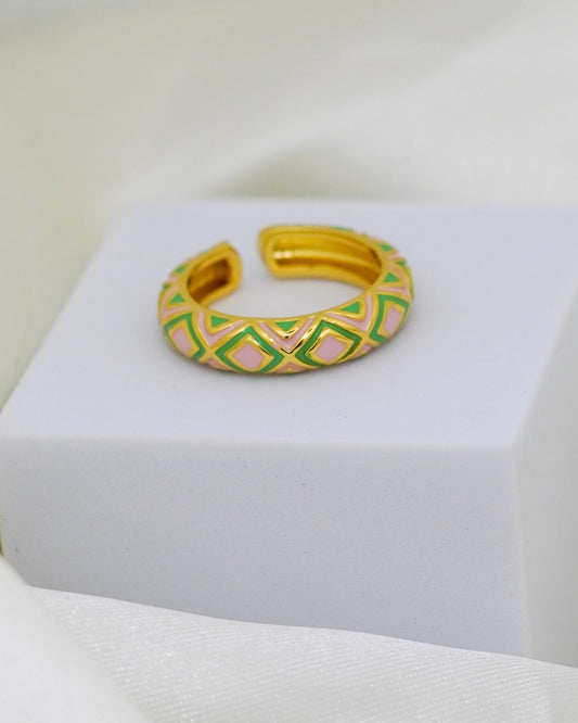 Aurora Enamel Adjustable Ring – 18K Gold Plated