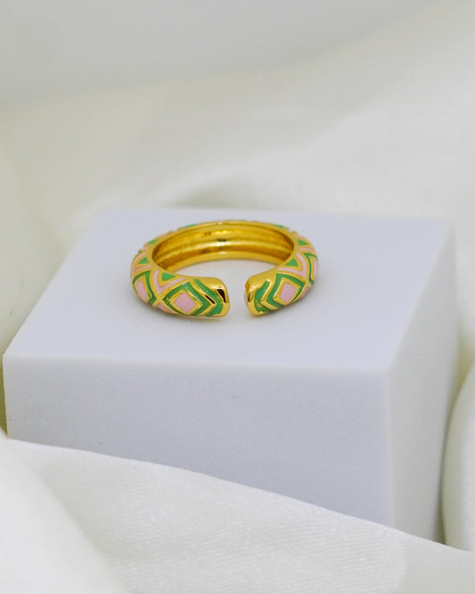 Aurora Enamel Adjustable Ring – 18K Gold Plated