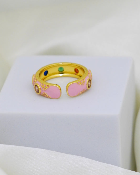 Celeste Gem Enamel Adjustable Ring – 18K Gold Plated