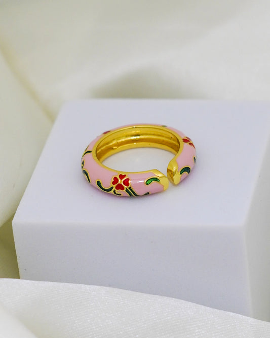 Flora Vine Enamel Adjustable Ring – 18K Gold Plated