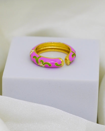 Lily Vine Enamel Adjustable Ring – 18K Gold Plated