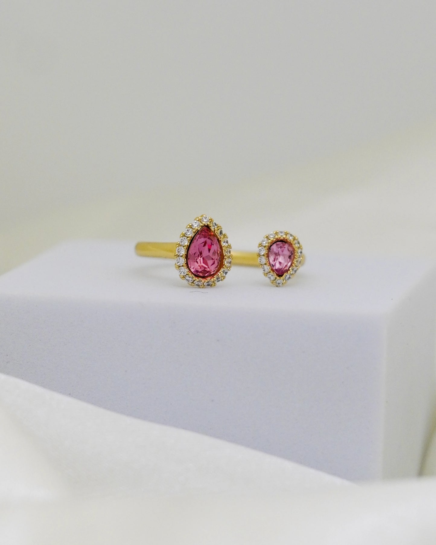 Aurora Teardrop Duo Adjustable Ring – 18K Gold Plated
